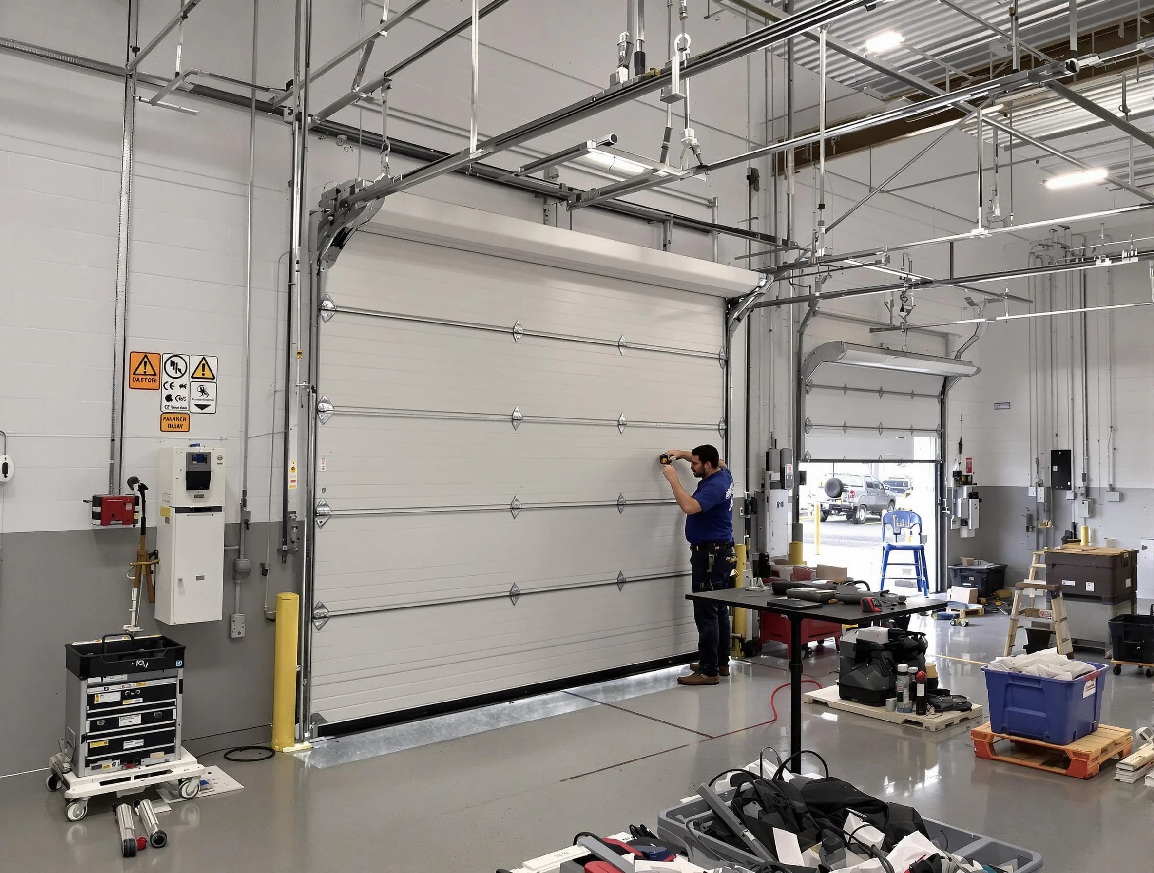 Commercial garage door repair being performed by Carefree Garage Door Repair expert in Carefree