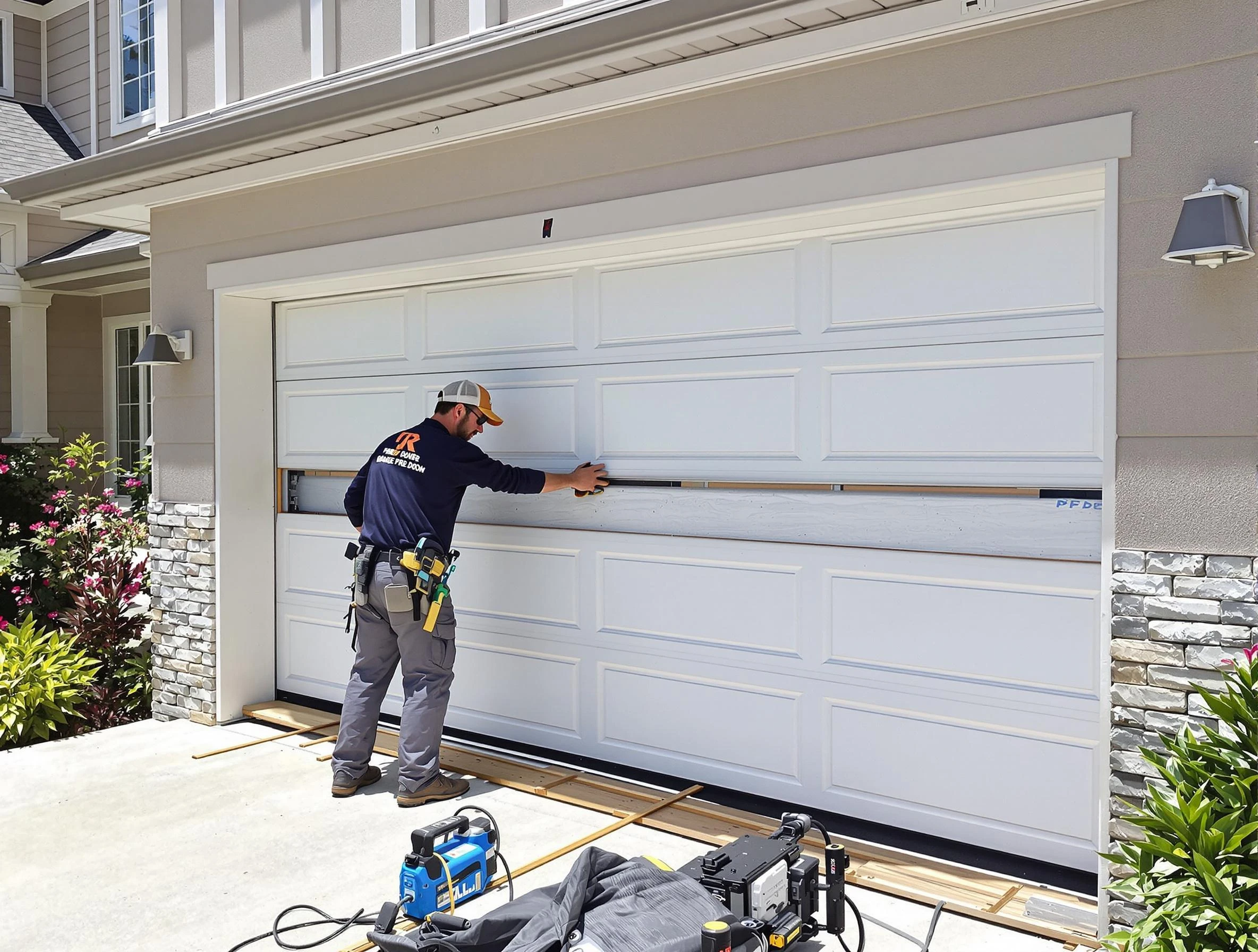 Carefree Garage Door Repair team performing complete garage door replacement at Carefree residence