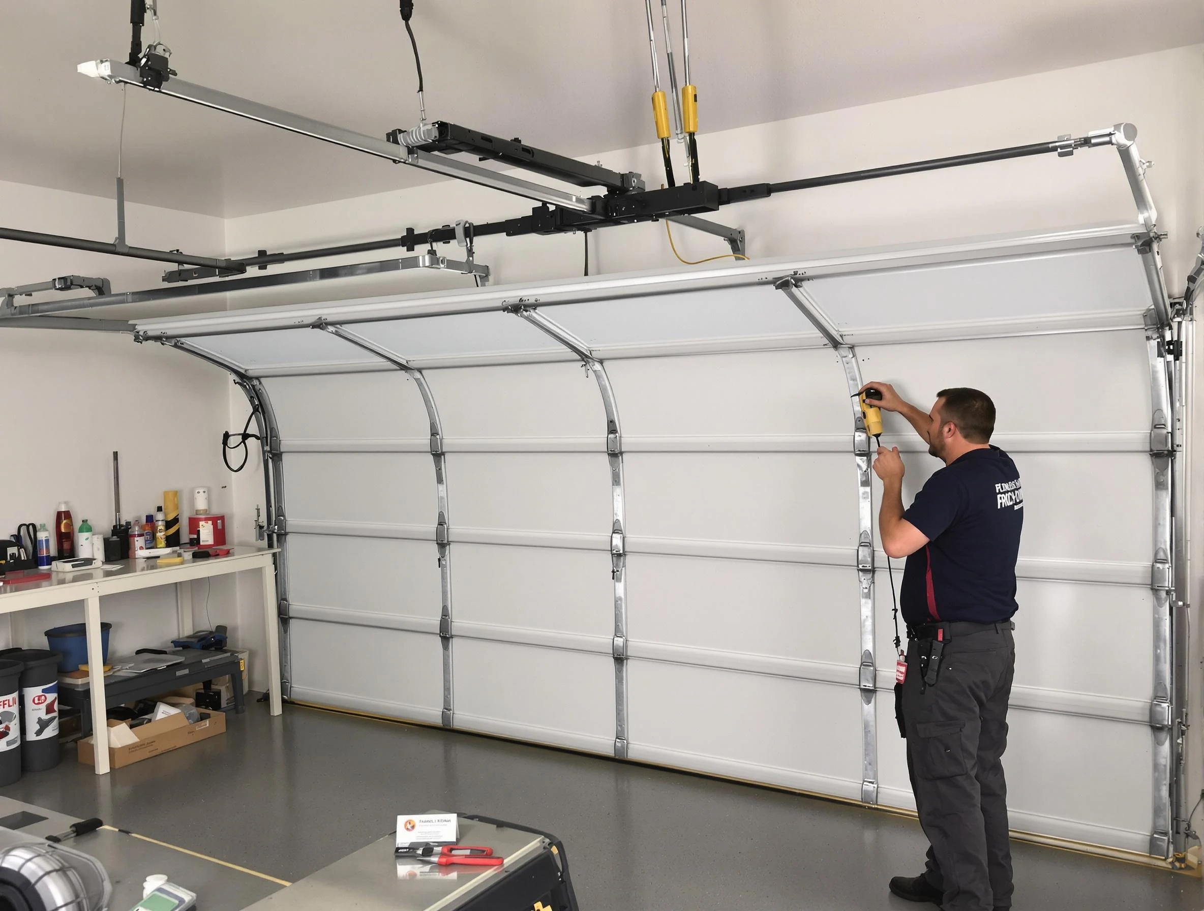 Carefree Garage Door Repair certified technician performing overhead door system repair in Carefree