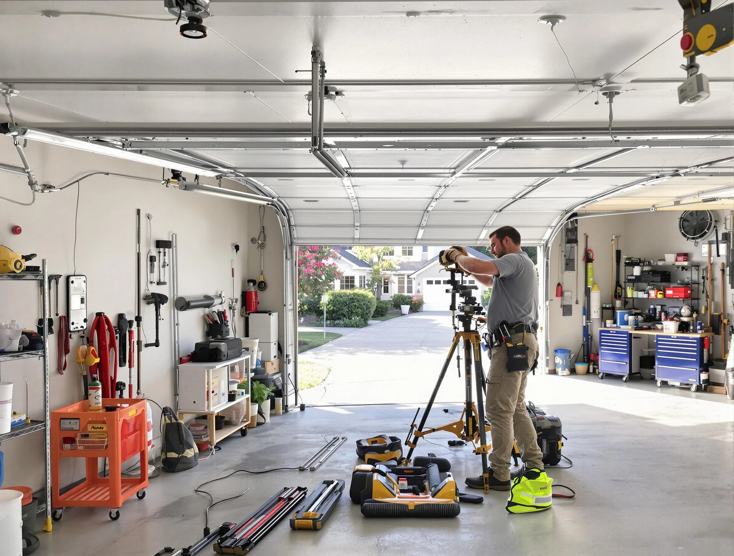 Carefree Garage Door Repair specialist performing laser-guided track alignment in Carefree